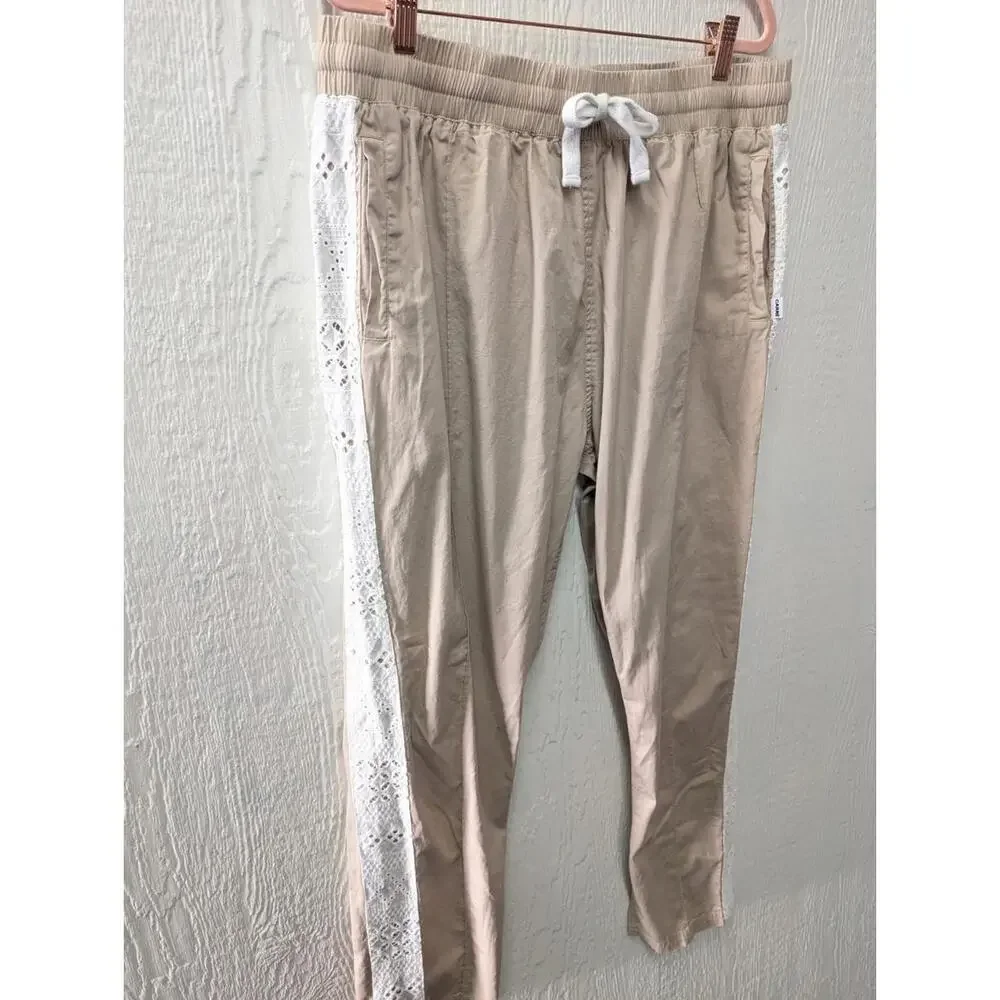 Carre Bandana Lace Pants In Stone Khaki Crochet Joggers 100% Cotton Men's XL